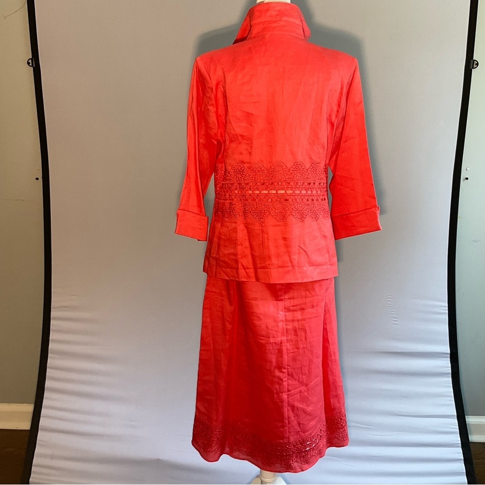 Lino USA Linen Skirt Set NWT Coral Embroidered Resort Set Coastal Midi 2-piece - Picture 5 of 16